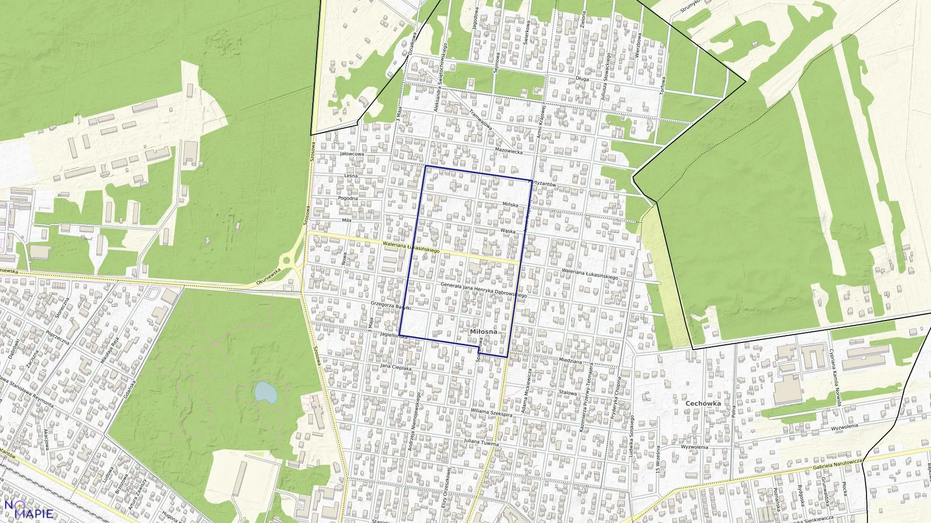 Mapa obrębu 14 w mieście Sulejówek