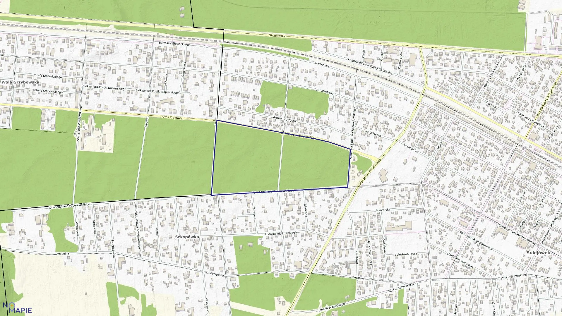 Mapa obrębu 36 w mieście Sulejówek