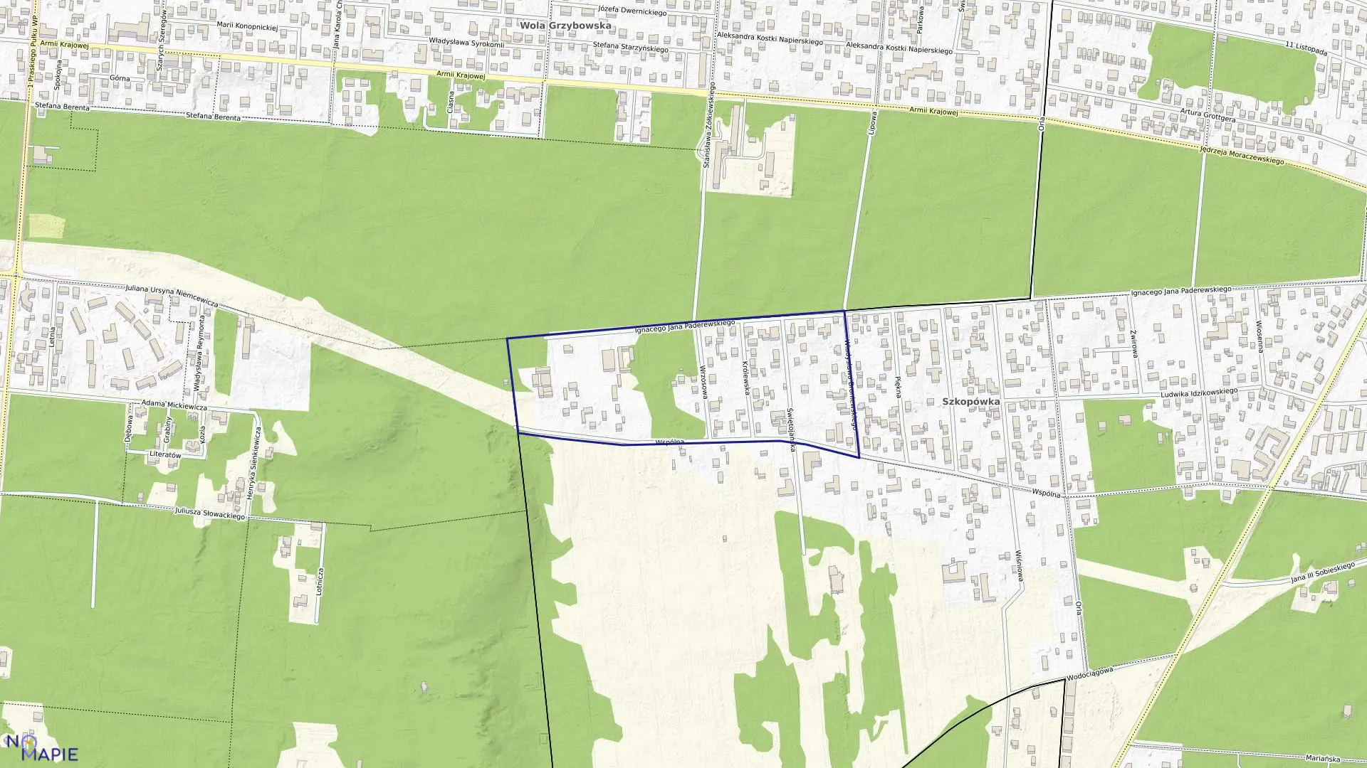 Mapa obrębu 37 w mieście Sulejówek