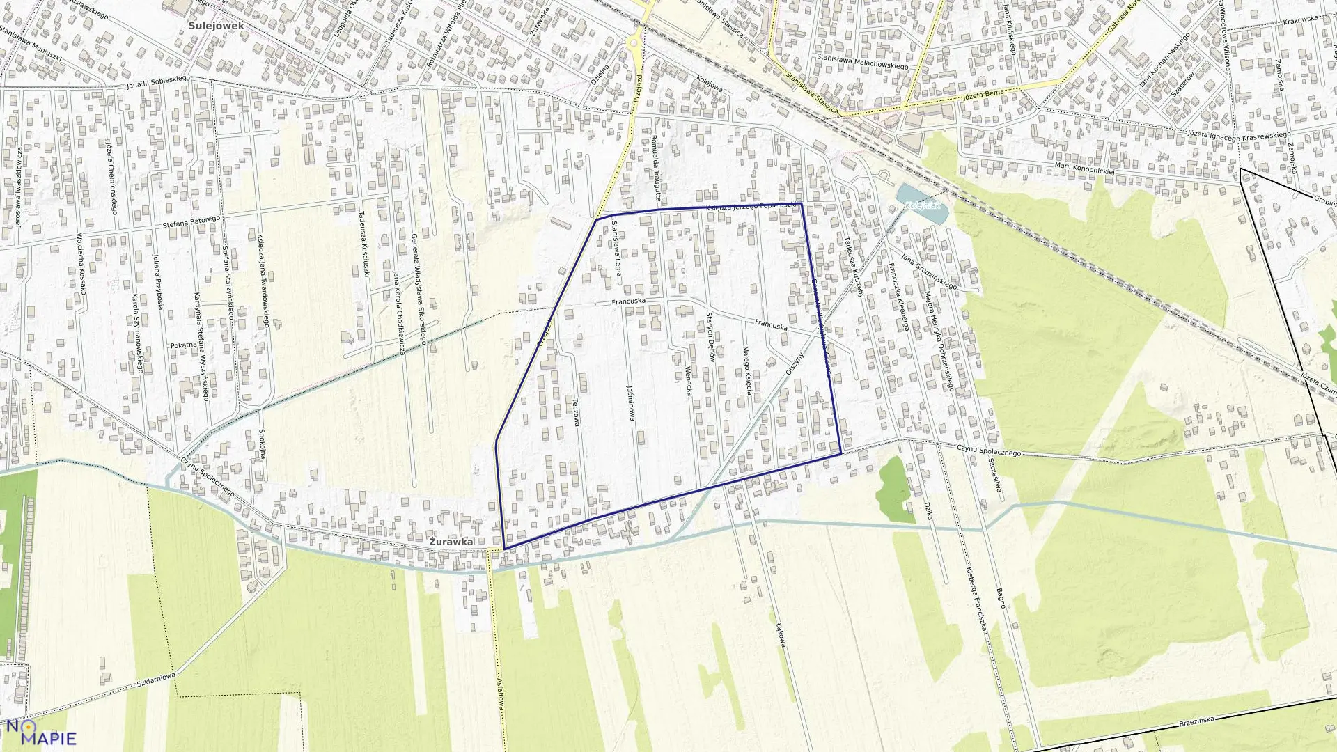 Mapa obrębu 52 w mieście Sulejówek