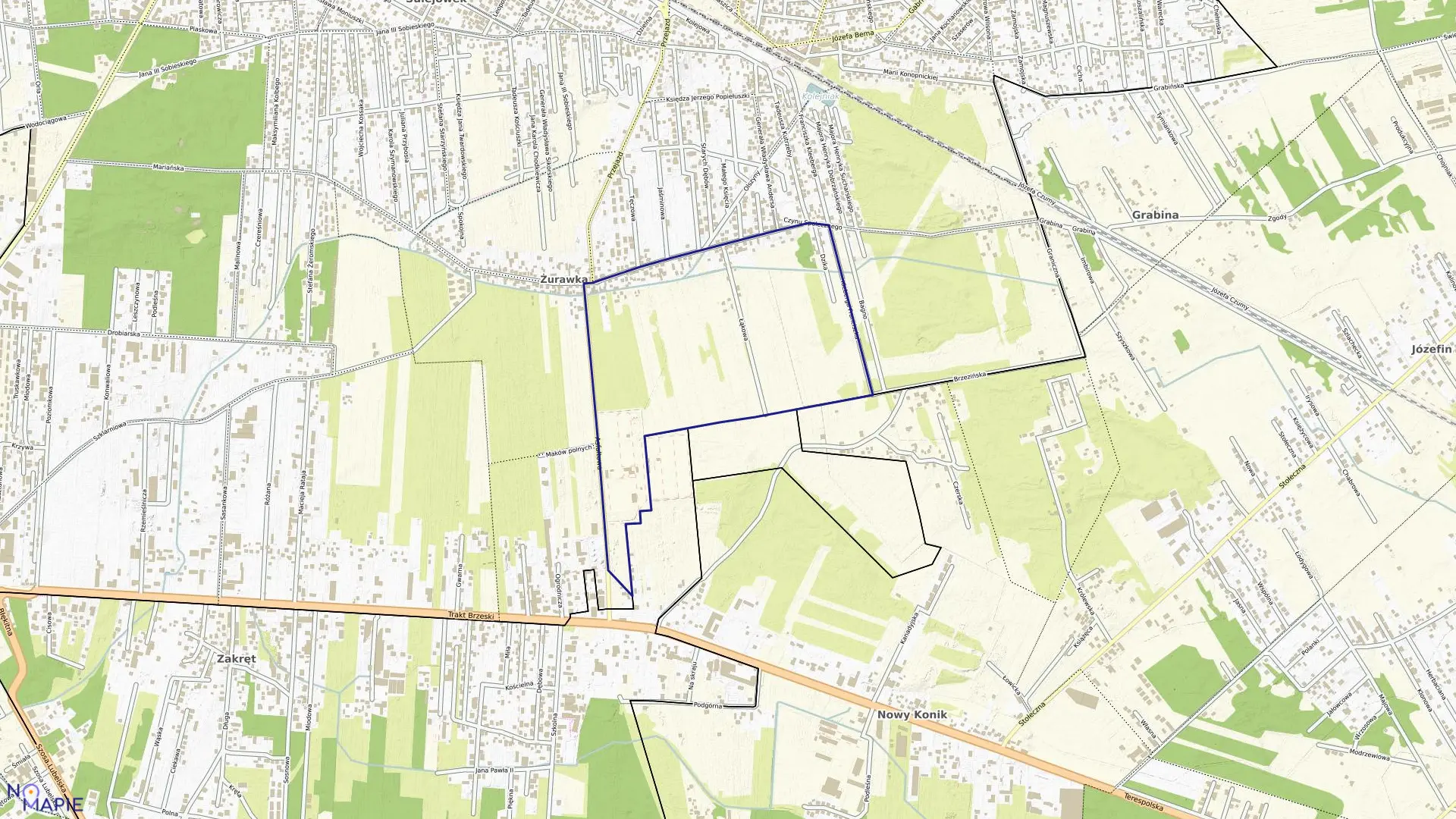 Mapa obrębu 57 w mieście Sulejówek